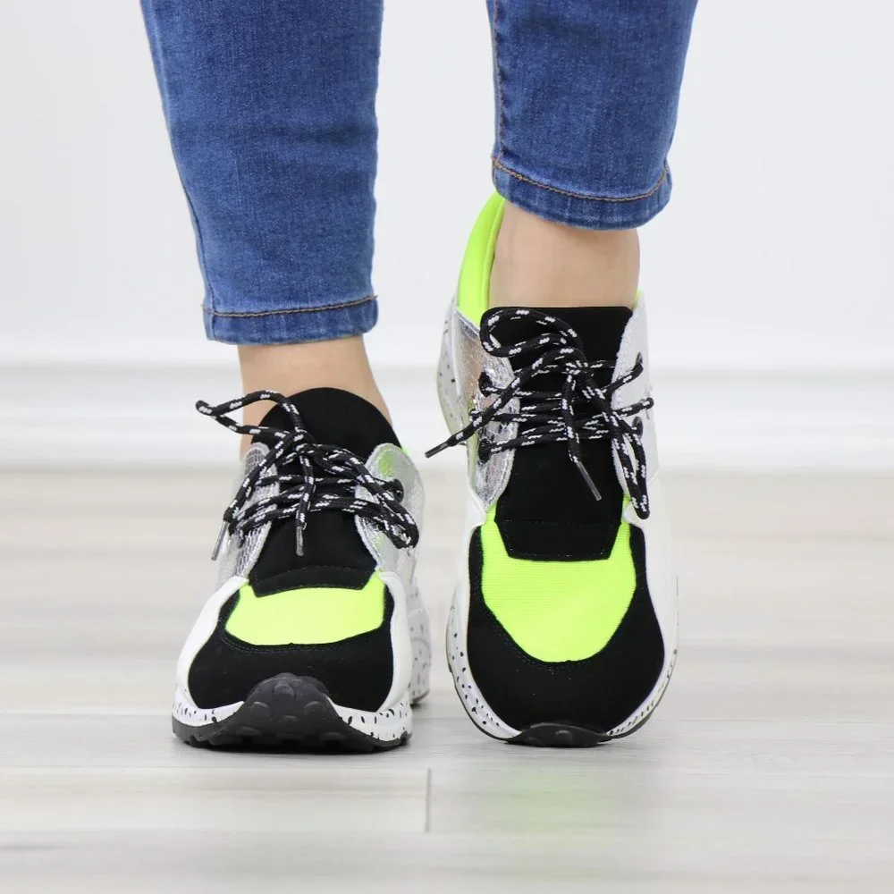 White Neon Animal Print Fashion Comfort Wedge Heel Sneakers Shoes - Picture 10 of 11